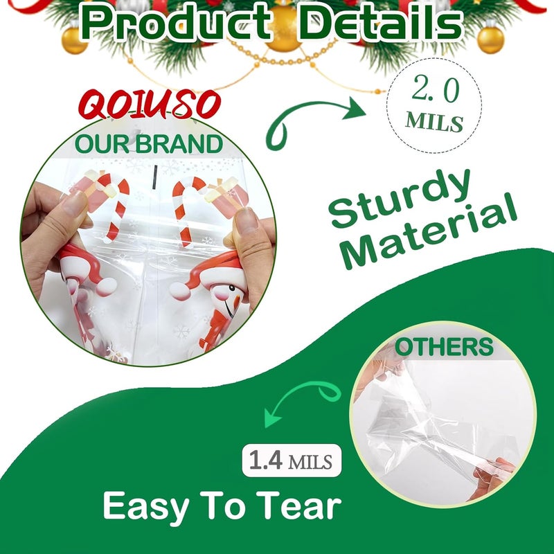 QOIUSO 120 Pcs Christmas Treat Bags with 135 Gold Twist Ties – 4 Styles Clear Cellophane Holiday Gift Bags for Candy, Cookies, Goodies & Party Favors - Image 5